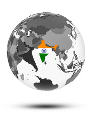 India on political globe isolated