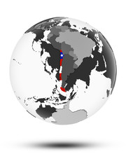 Obraz premium Chile on political globe isolated