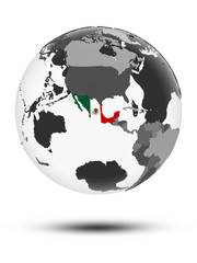 Mexico on political globe isolated