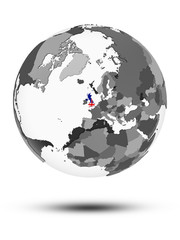 United Kingdom on political globe isolated