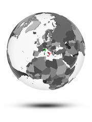 Italy on political globe isolated