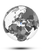 Greece on political globe isolated