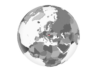 Hungary with flag on globe isolated