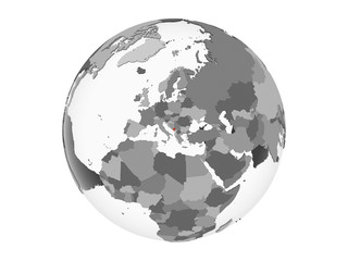 Montenegro with flag on globe isolated