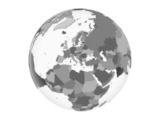 Kosovo with flag on globe isolated
