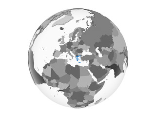 Greece with flag on globe isolated