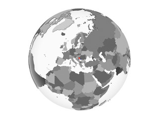 Serbia with flag on globe isolated
