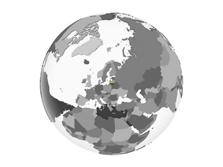 Lithuania with flag on globe isolated