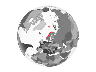 Norway with flag on globe isolated