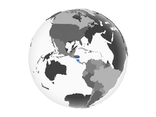 Obraz na płótnie Canvas Nicaragua with flag on globe isolated
