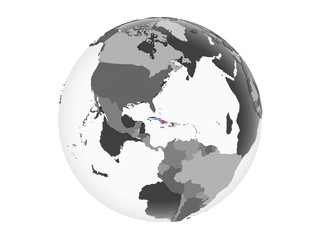 Cuba with flag on globe isolated
