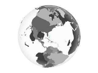 Bahamas with flag on globe isolated