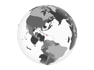 Haiti with flag on globe isolated