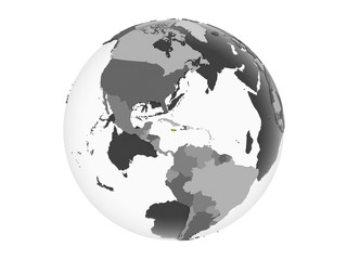 Jamaica with flag on globe isolated