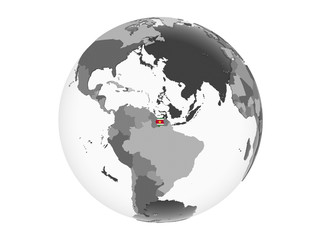 Suriname with flag on globe isolated