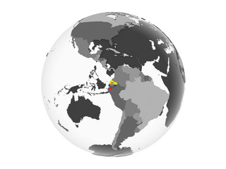 Ecuador with flag on globe isolated