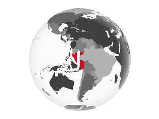 Peru with flag on globe isolated