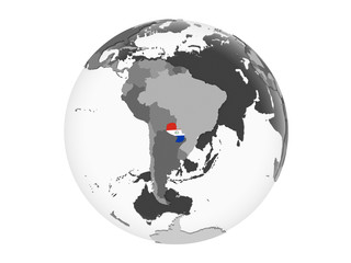 Paraguay with flag on globe isolated