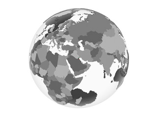 Kuwait with flag on globe isolated