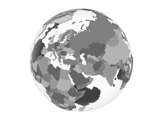 Azerbaijan with flag on globe isolated