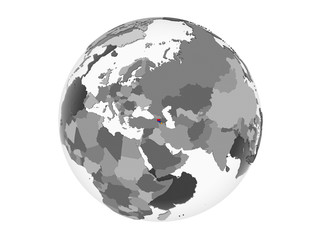 Armenia with flag on globe isolated