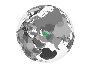 Turkmenistan with flag on globe isolated