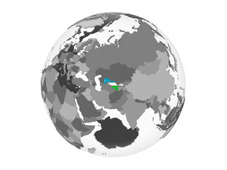 Uzbekistan with flag on globe isolated