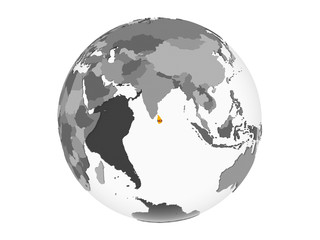 Sri Lanka with flag on globe isolated