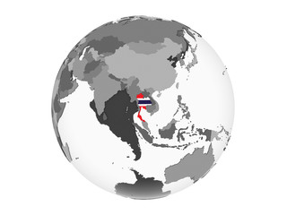 Thailand with flag on globe isolated