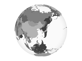 South Korea with flag on globe isolated