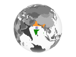 India with flag on globe isolated