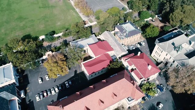 Drone skyview of Cape Town, Table Mountain, Devil's pick, UCT colleges, streets, cars, rush hour, shoot with Phantom 4 pro in 2018 South Africa