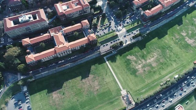 Drone skyview of Cape Town, Table Mountain, Devil's pick, UCT colleges, streets, cars, rush hour, shoot with Phantom 4 pro in 2018 South Africa