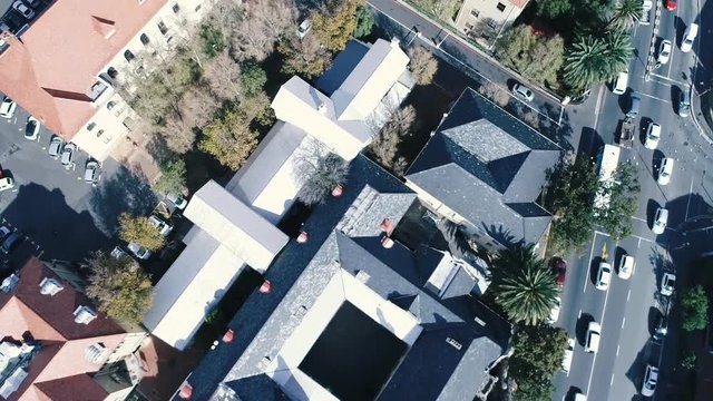 Drone skyview of Cape Town, Table Mountain, Devil's pick, UCT colleges, streets, cars, rush hour, shoot with Phantom 4 pro in 2018 South Africa