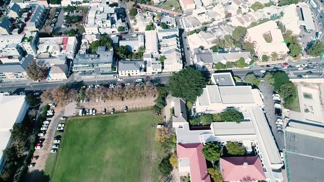 Drone skyview of Cape Town, Table Mountain, Devil's pick, UCT colleges, streets, cars, rush hour, shoot with Phantom 4 pro in 2018 South Africa