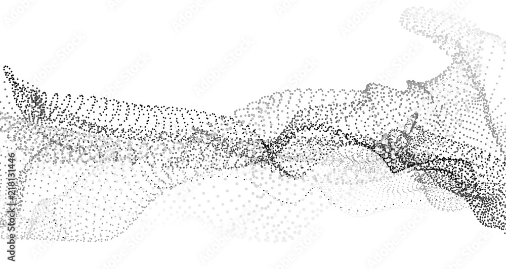 Poster Wave of particles. Big data code representation.Graphic concept for your design. Wave 3d. Technology vector background. Vector illustration.
