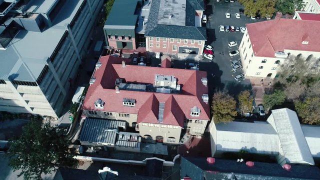 Drone skyview of Cape Town, Table Mountain, Devil's pick, UCT colleges, streets, cars, rush hour, shoot with Phantom 4 pro in 2018 South Africa