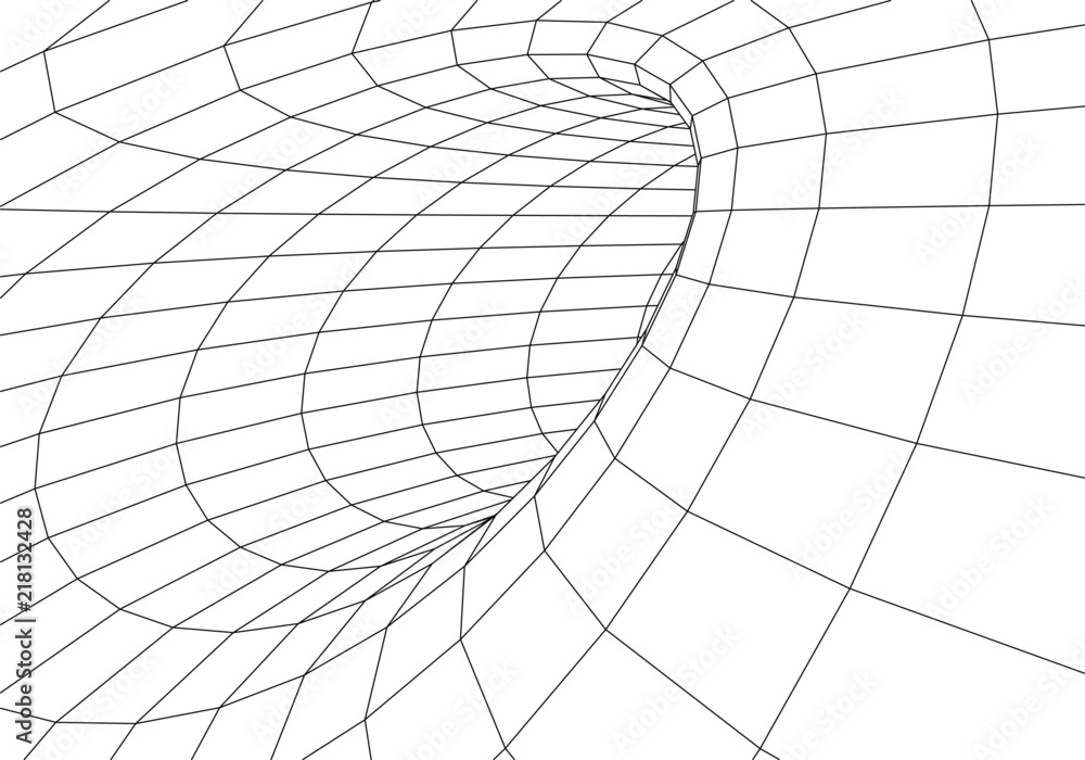 Poster tunnel or wormhole. vector abstract background. 3d tunnel grid. futuristic perspective grid backgrou
