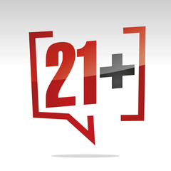 Twenty one 21 plus sign in brackets speech red white isolated sticker icon