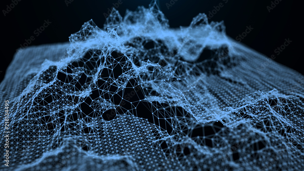Poster big data visualization. sound wave. 3d rendering. data array visual concept. equalizer for music. fu