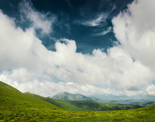 panoramic view of Chornohora mountain ridge from slopes of Hoverla mountain