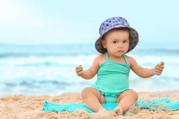 Adorable African-American girl on beach