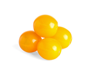 Tasty yellow cherry tomatoes on white background