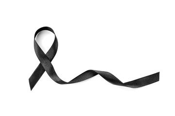 Black ribbon on white background. Funeral accessory