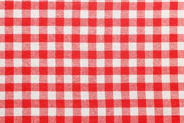 Photo sur Plexiglas Pique-nique Checkered picnic tablecloth as background, top view