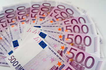 Five hundred euros banknotes in row