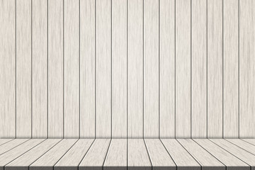 illustration white wooden floorboards on white wood wall for montage your product
