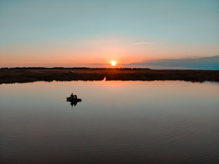 Drone Shot – Fishing in Kazakhstans Steppe at Sunset