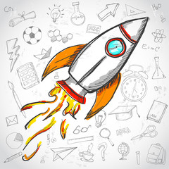 Creative Concept. Rocket Launch Education Doodles Background © natanaelginting