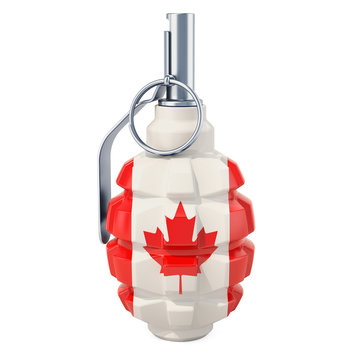 Grenade with Canadian flag, 3D rendering